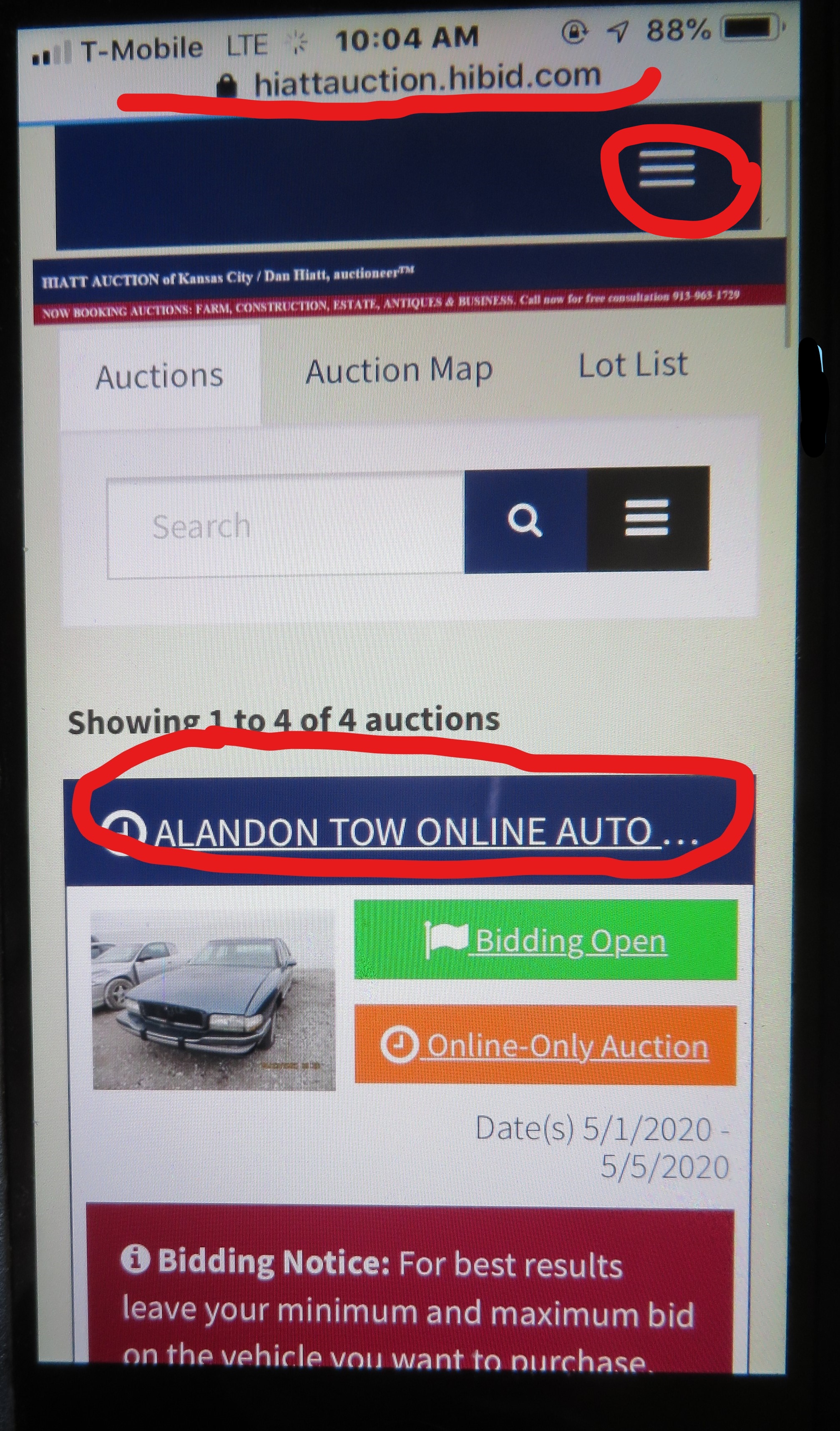 Thiswill takeyou to theOnline Auction OR
you can click on the top right hand corner to Log In orRegister.